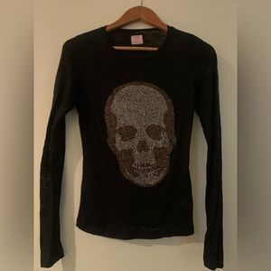 Long sleeve rhinestone skull shirt